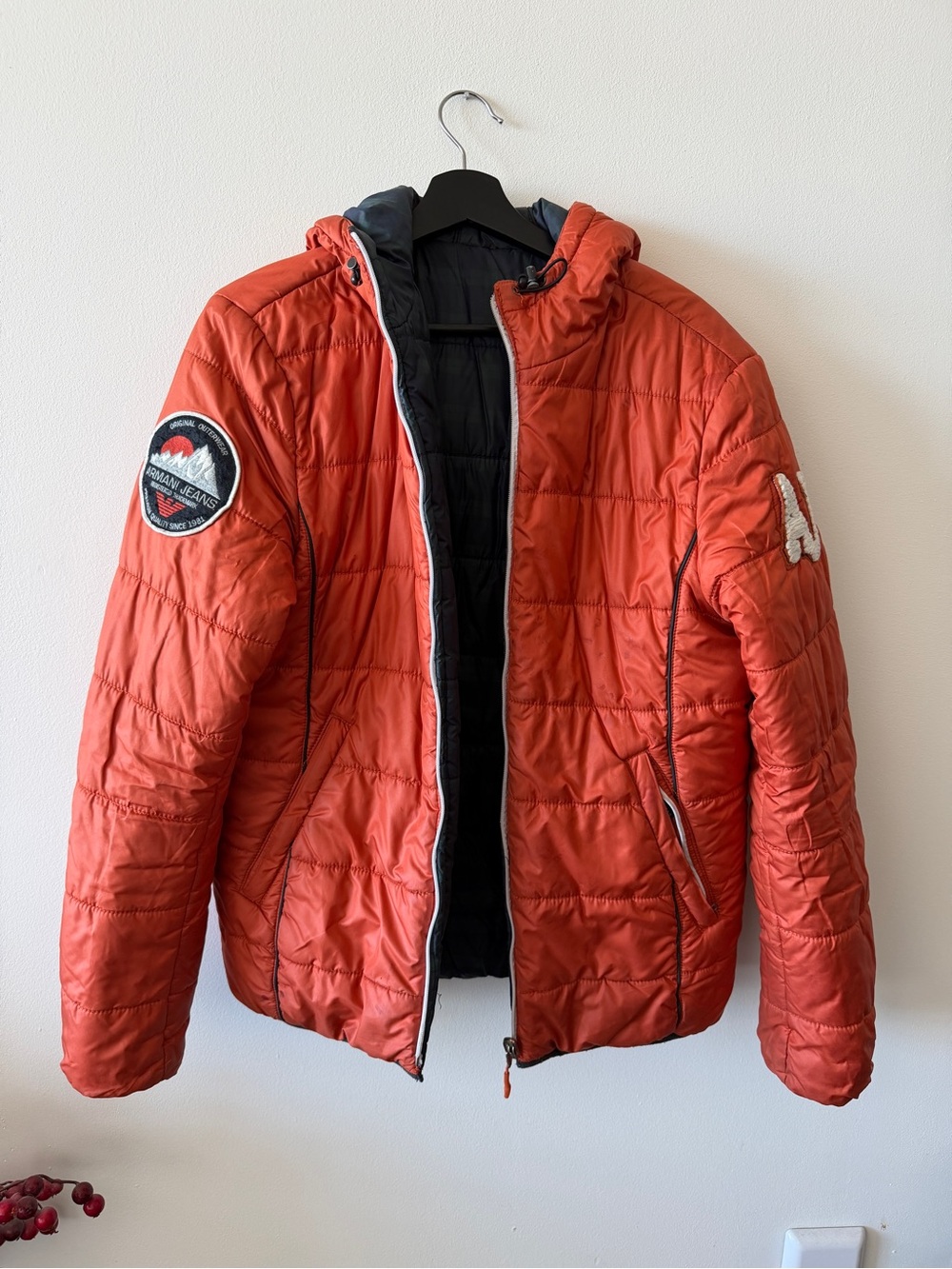 Armani Jeans Reversible Quilted Puffer Jacket, Red & Burnt Orange – Size L